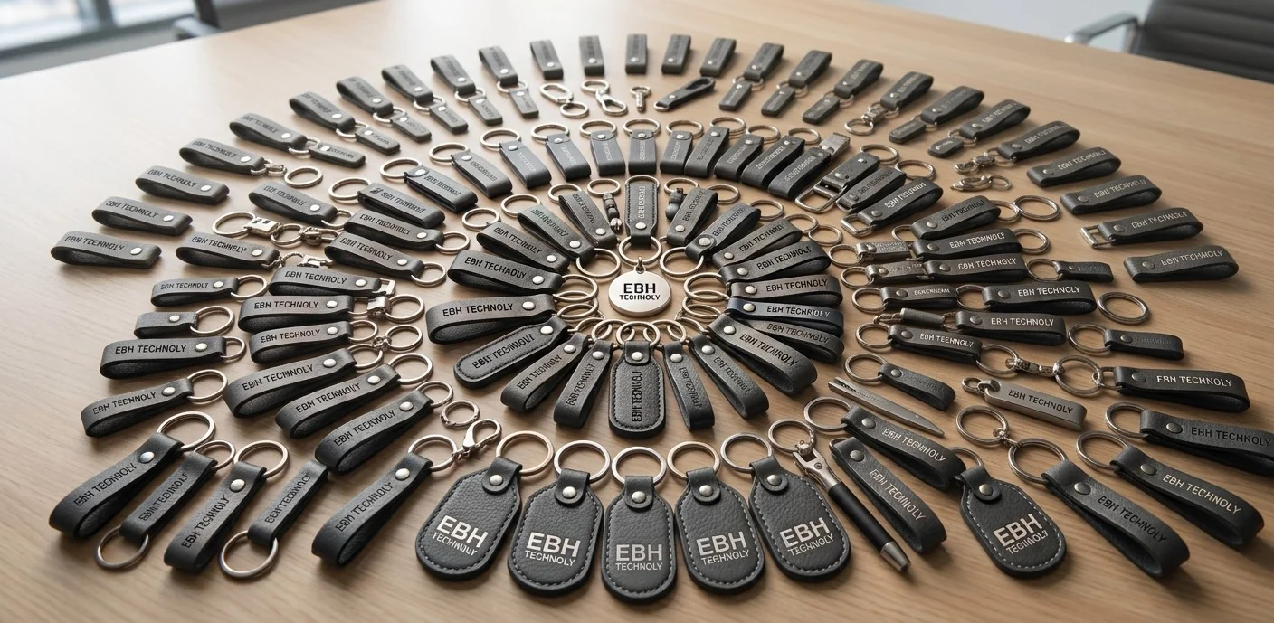 Metallic key rings and accessories for corporate branding